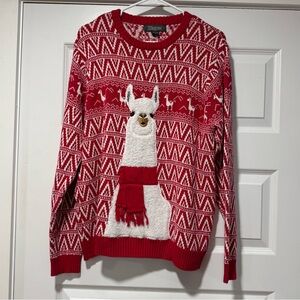 Llama Pattern Whimsical Red Sweater